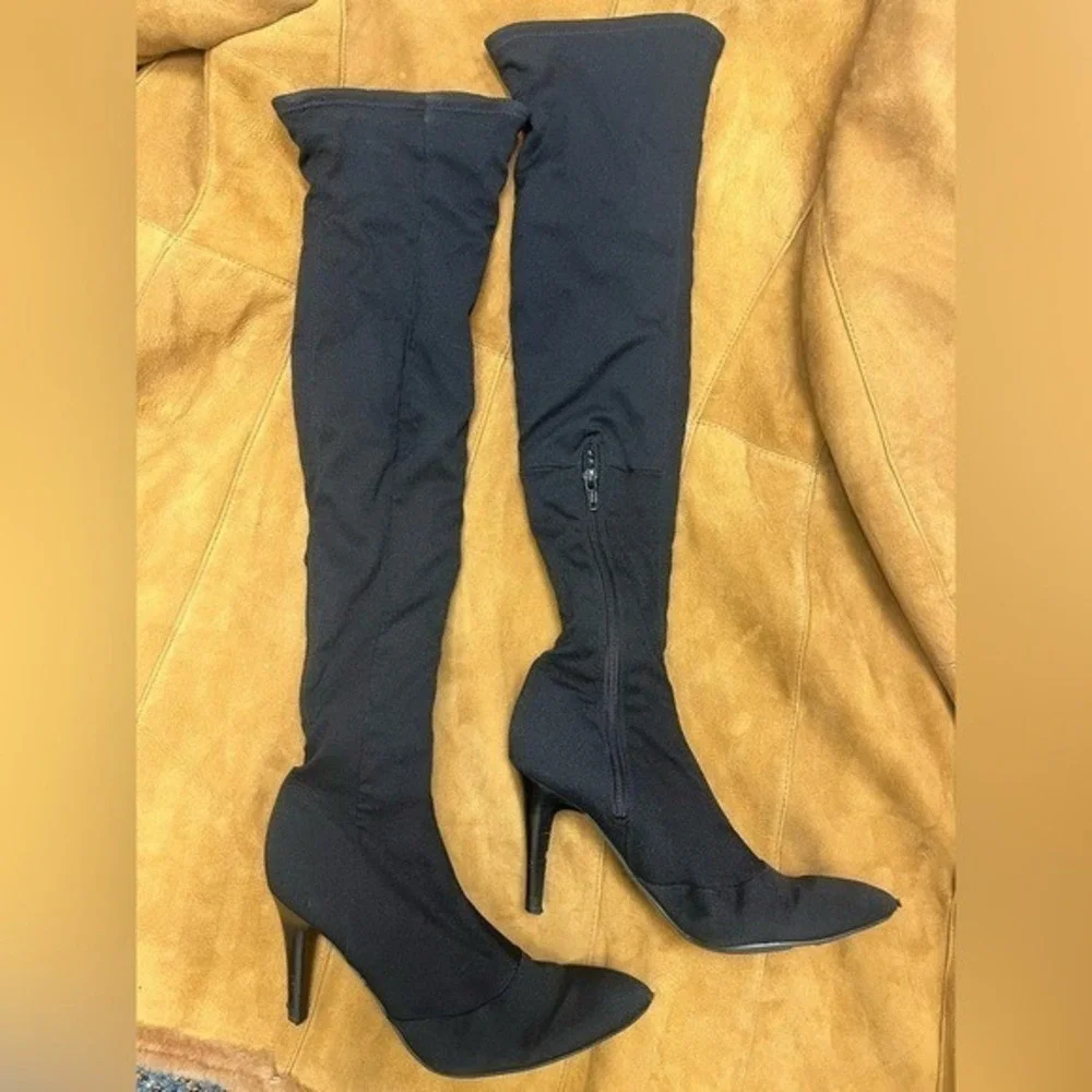 Nine West‎ Sinisterm Black Over The Knee Stretch Boots Stiletto Heel Womens 7M